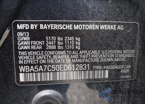 2014 BMW 528I xDrive z USA, uszkodzony, nr VIN WBA5A7C50ED612831